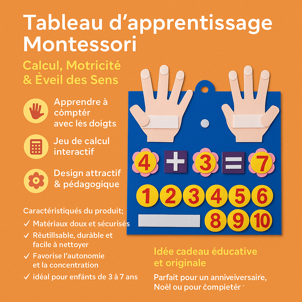 Tableau Magique des Chiffres Montessori – Apprendre à Compter & Calculer (3–6 ans)